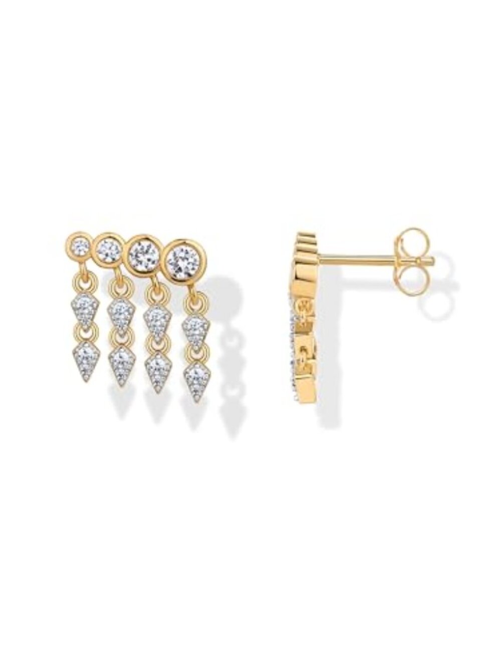 14K Gold Plated 925 Sterling Silver Posts Drop Dangle Cubic Zirconia Stud